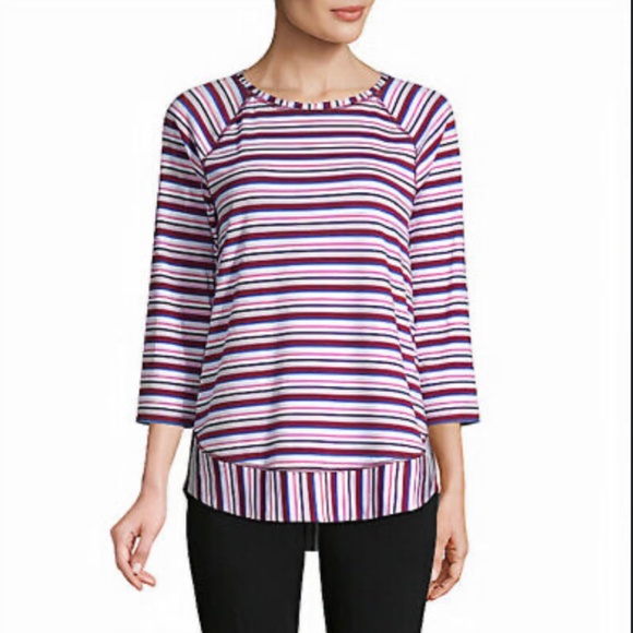 St Johns Bay Women’s multicolored Striped Blouse/ Top Size L - Picture 1 of 6